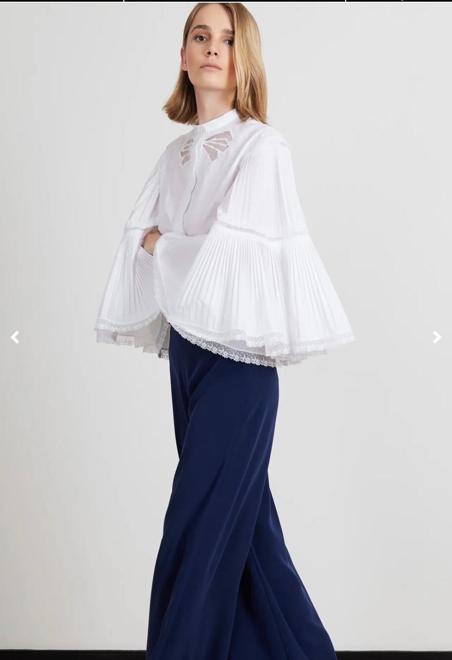 Alexis Mabille Impasse 13 White Victorian Couture Pleated Bell Sleeves EU40 US 8